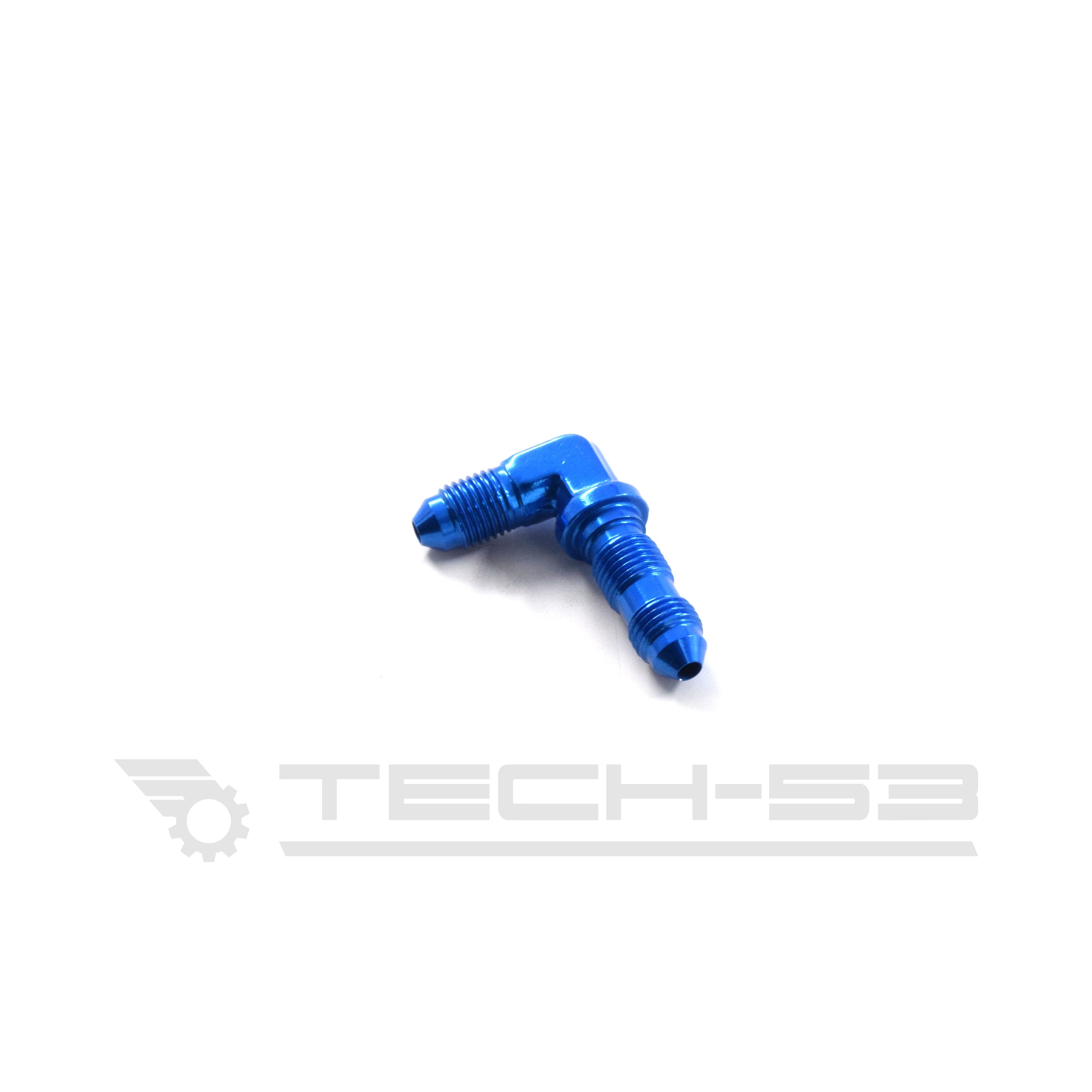 Blue aluminum -3 90 degree bulkhead fitting
