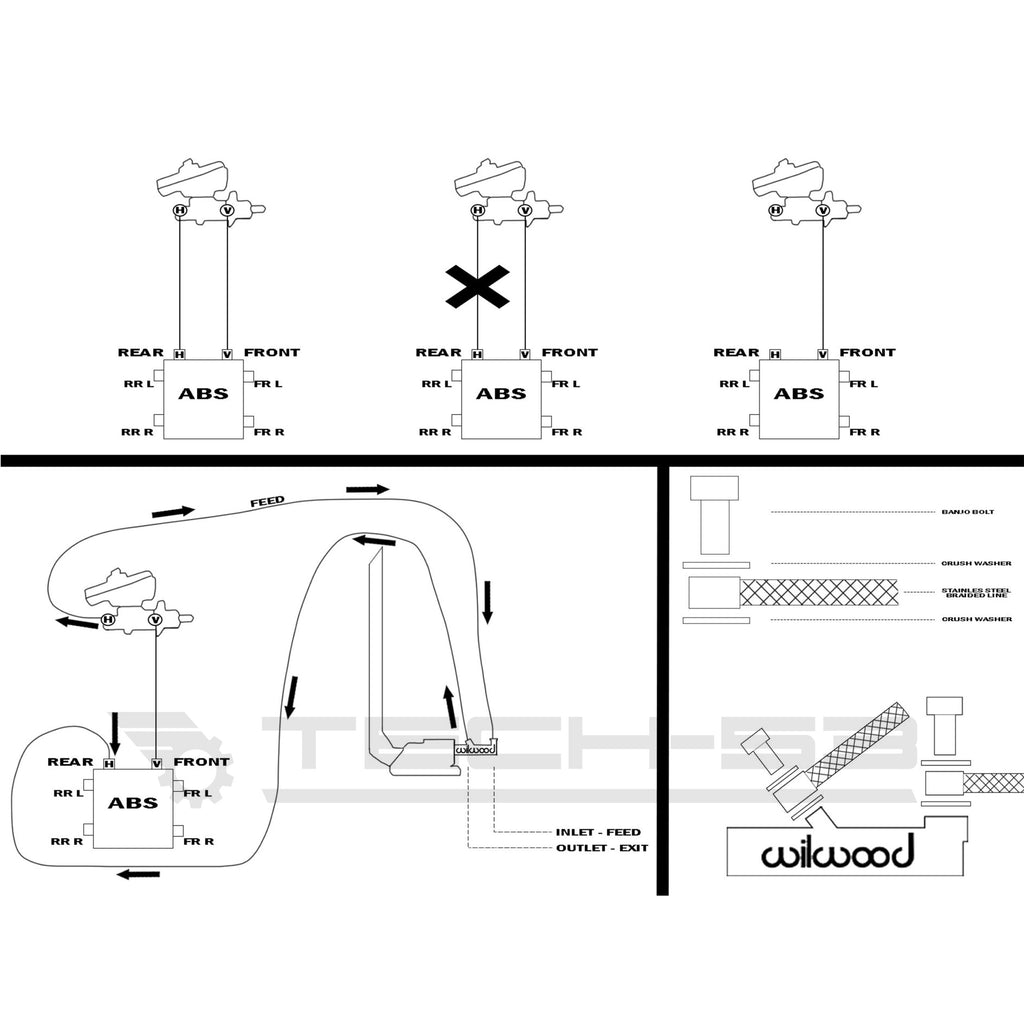 Install diagram for Tech53 BMW in-line hydraulic e-brake / handbrake setup