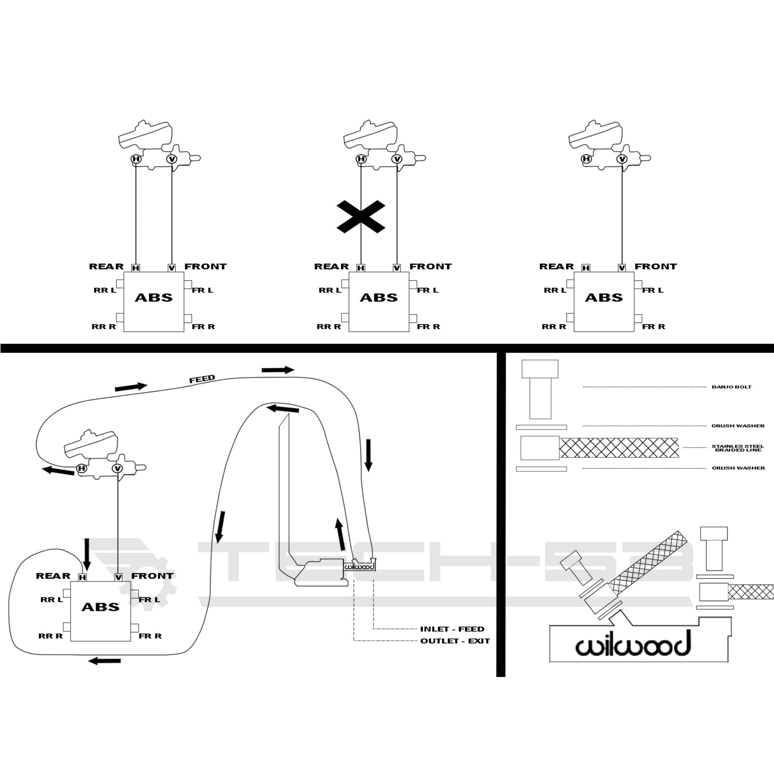 Install diagram for Tech53 BMW in-line hydraulic e-brake / handbrake setup