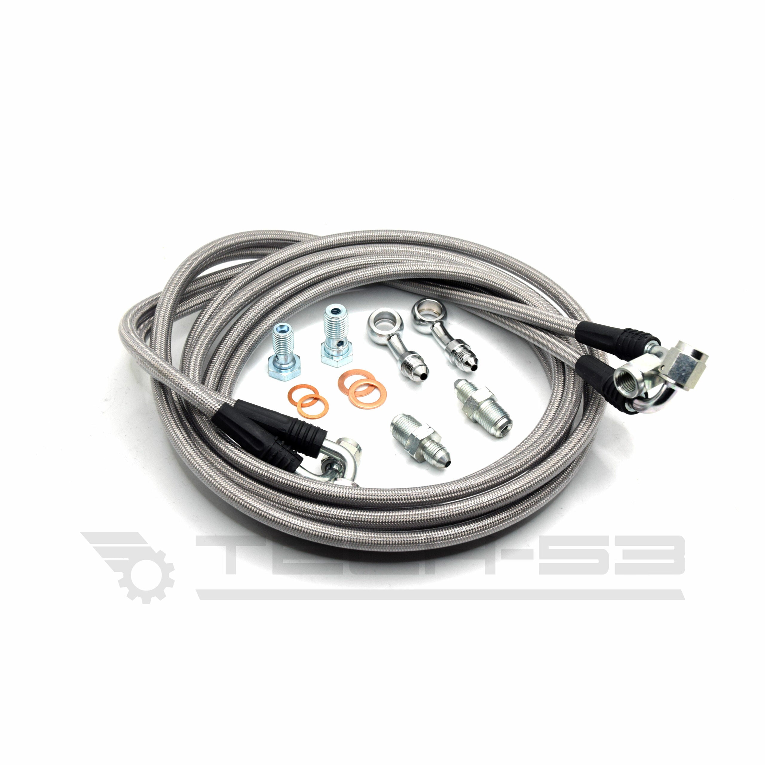 Stainless steel braided line kit for BMW in-line hydraulic handbrake / e-brake with hardware