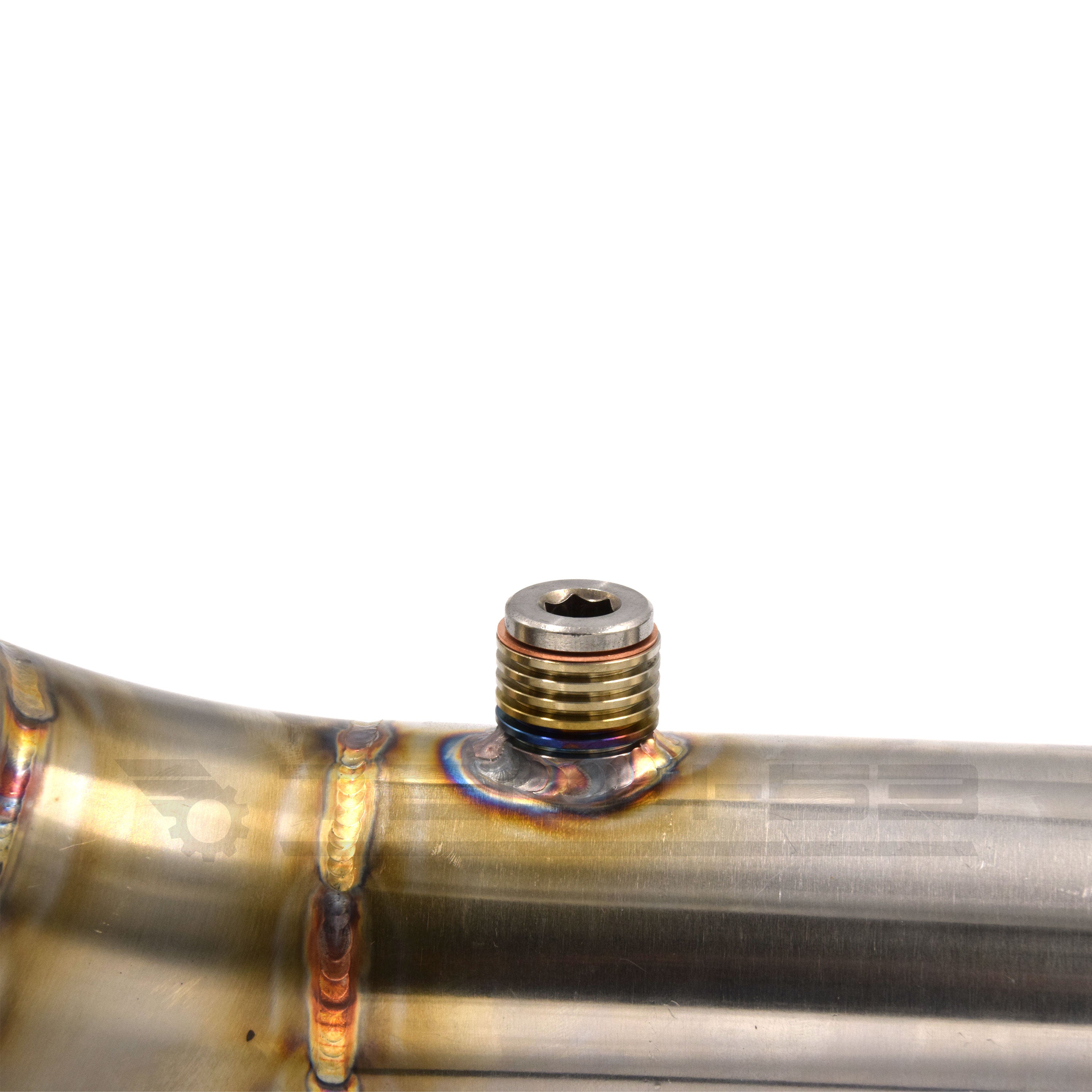 Custom downpipe heat sink bung for 1.4T swapped MK1 Volkswagen